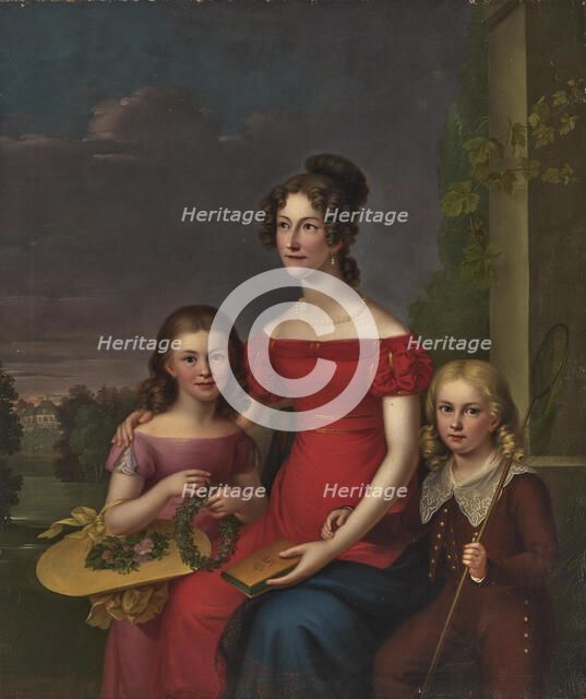 Duchess Mathilde of Württemberg (1801-1825) with son Eugen (1820-1875) and daughter Marie (1818-1888 Creator: Rothe, Carl (1810-1865).