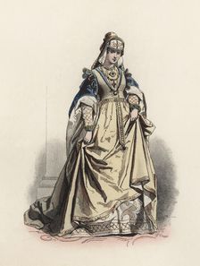 Duchess of Bavaria in the early 16th century, color engraving 1870