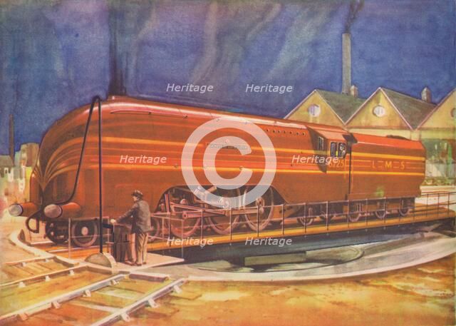 'Duchess of Gloucester, L.M.S., on the Turntable, Camden Town', 1940. Artist: Unknown.