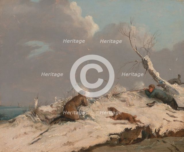 Duck Shooting in Winter, ca. 1825. Creator: Henry Thomas Alken.