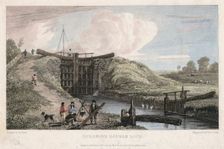 Dudgrove double lock above Lechlade, Thames and Severn Canal, 1814. Creator: William Bernard Cooke