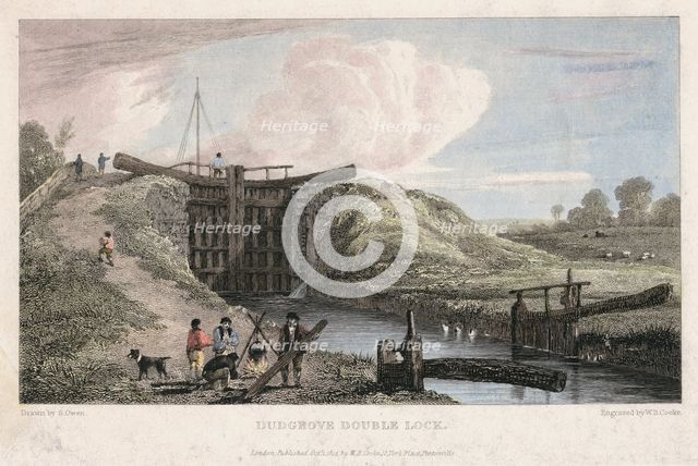 Dudgrove double lock above Lechlade, Thames and Severn Canal, 1814. Creator: William Bernard Cooke.
