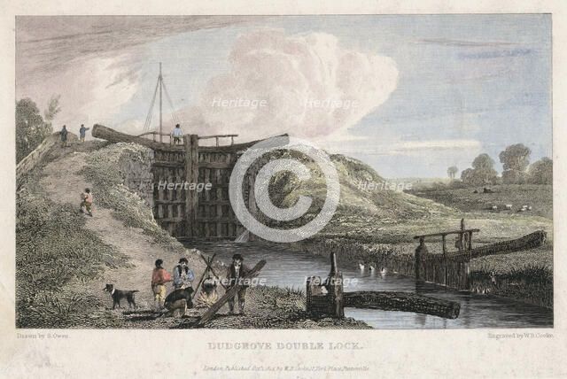 Dudgrove double lock above Lechlade, Thames and Severn Canal, 1814. Artist: William Bernard Cooke