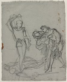 Duel after the Masked Ball (recto); Head of a Woman (verso), c. 1857. Creator: Thomas Couture (French, 1815-1879)