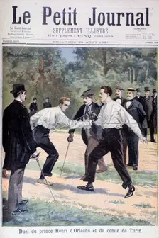 Duel between Prince Henri d'Orleans and the Comte de Turin, 1897. Creator: F Meaulle