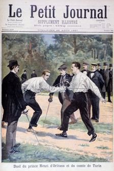 Duel between Prince Henri d'Orleans and the Comte de Turin, 1897. Creator: F Meaulle