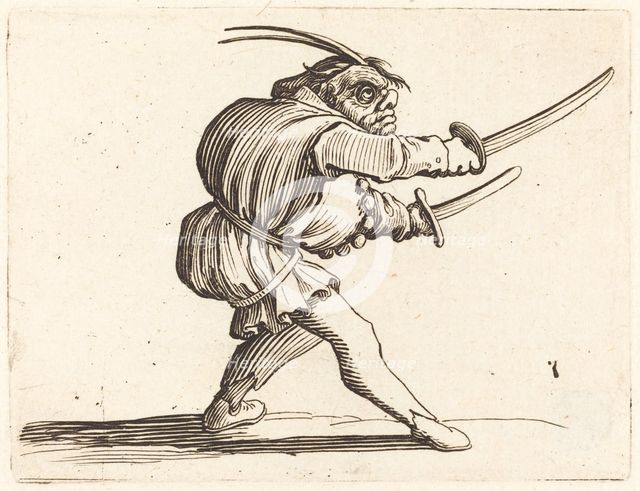 Duellist with Two Sabers, c. 1622. Creator: Jacques Callot.