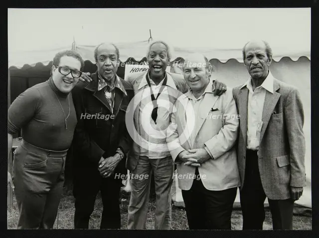 Duffy Jackson, Slam Stewart, Sonny Stitt, George Wein and an unidentified musician, London, 1979. Creator: Denis Williams.