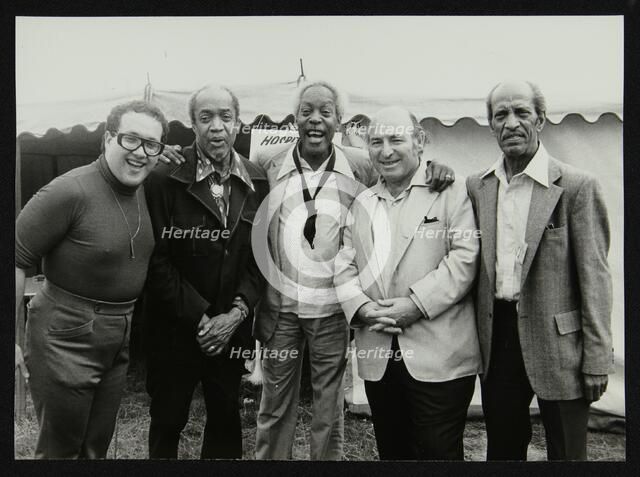 Duffy Jackson, Slam Stewart, Sonny Stitt, George Wein and an unidentified musician, London, 1979. Artist: Denis Williams