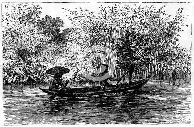 Dugout in the Essequibo River, Guyana, 19th century. Artist: Edouard Riou