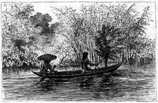 Dugout in the Essequibo River, Guyana, 19th century. Artist: Edouard Riou