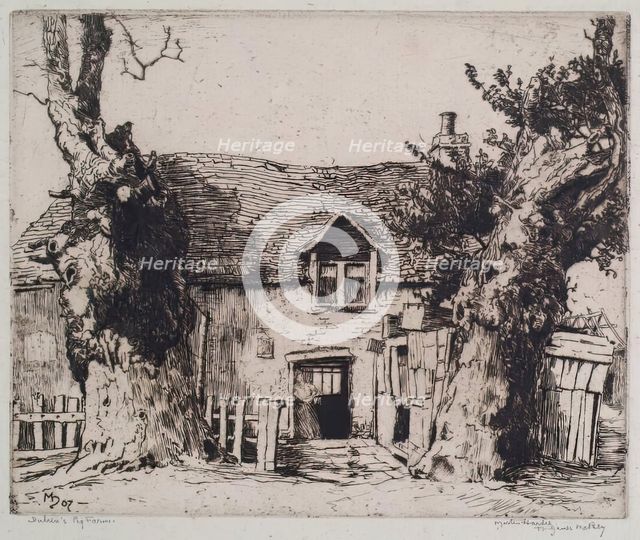 Duhen's Pig Farm, 1907. Creator: Martin Hardie.