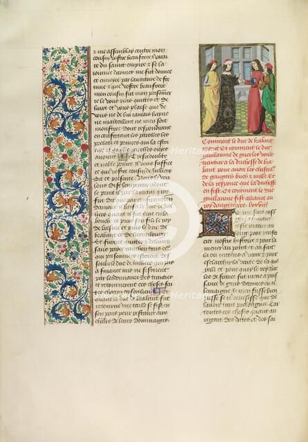 Duke William of Gelders and Richard II, c1390s; Chroniques (Book Three), about 1480-1483. Creator: Master of the Copenhagen Caesar.