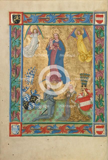 Duke Albrecht IV the Wise and his Wife Kunigunde of Austria Adoring the Virgin; Weltchronik, 1487. Creator: Unknown.