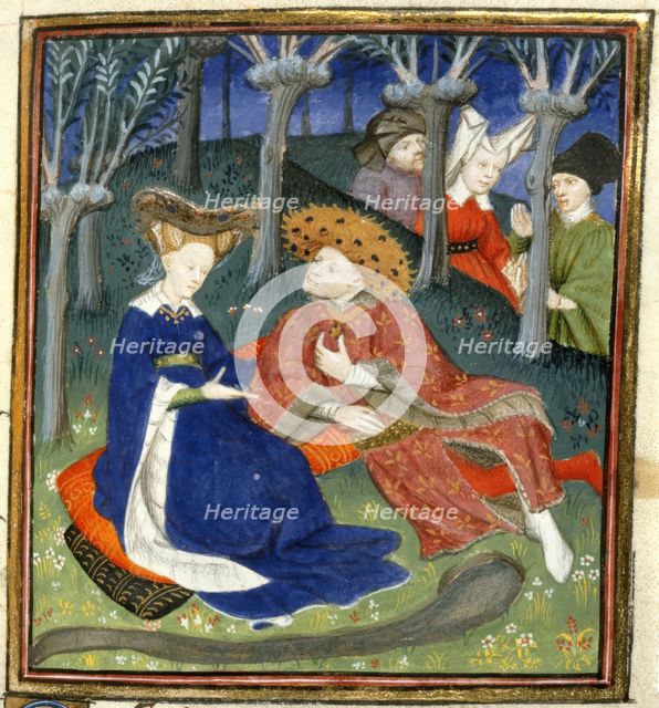 Duke and ladies in a garden, 1410-11. Creator: Master of the Cite des Dames.