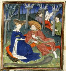Duke and ladies in a garden, 1410-11. Creator: Master of the Cite des Dames