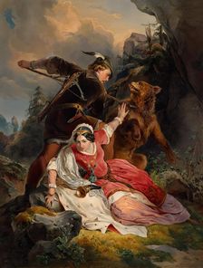 Duke Ernst the Iron saves Cimburgis of Mazovia, 1850. Creator: Franz Dobiaschofsky
