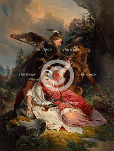 Duke Ernst the Iron saves Cimburgis of Mazovia, 1850. Creator: Franz Dobiaschofsky.