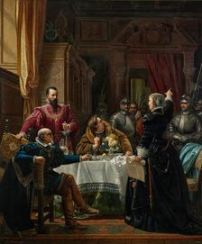 Duke of Alba and Countess Katharina of Schwarzburg at Rudolstadt Castle in 1547, 1860. Creator: Munsch, Josef (1832-1896)