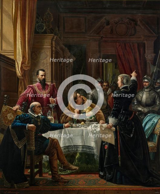 Duke of Alba and Countess Katharina of Schwarzburg at Rudolstadt Castle in 1547, 1860. Creator: Munsch, Josef (1832-1896).