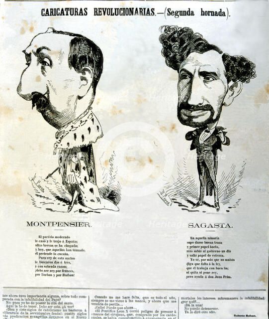 Duke of Montpensier (1824 - 1890), Práxedes Mateo Sagasta (1825 - 1903), revolutionary caricature…