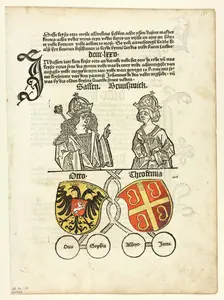 Duke Otto of Saxony and his Wife, Theokemia from Sachsen-Chronik...1492...assembled 1929. Creators: Unknown, Peter Schöffer, Conrad Botho, Wilhelm Ludwig Schreiber