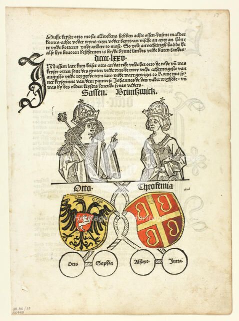 Duke Otto of Saxony and his Wife, Theokemia from Sachsen-Chronik...1492...assembled 1929. Creators: Unknown, Peter Schöffer, Conrad Botho, Wilhelm Ludwig Schreiber.