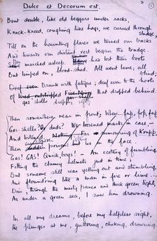 Dulce et Decorum Est poem by Wilfred Owen, 1918. Creator: Wilfred Owen