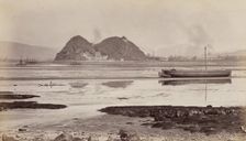 Dumbarton Castle and pier on the Clyde, between 1870 and 1880. Creator: James Valentine