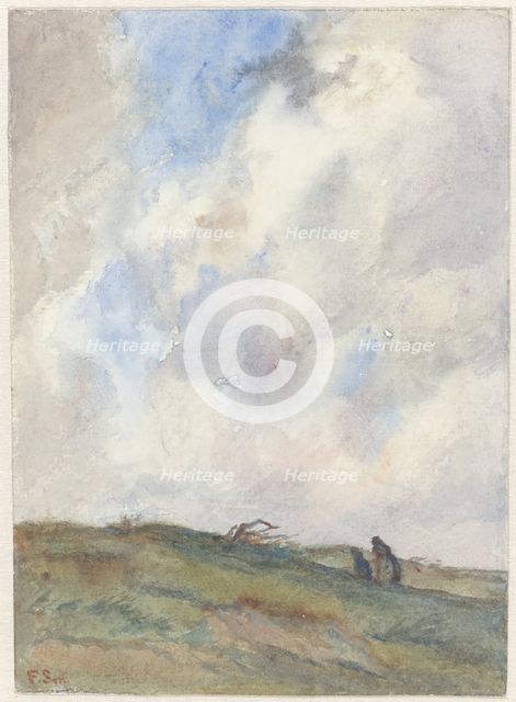 Dune landscape in a storm with two figures, 1872-1944. Creator: Frans Smissaert.