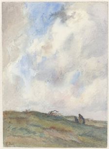 Dune landscape in a storm with two figures, 1872-1944. Creator: Frans Smissaert