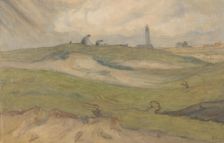 Dune landscape with lighthouse and people mending fishing nets, 1872-1944. Creator: Frans Smissaert