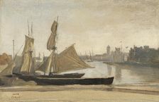 Dunkerque, Fishing Boats Tied To The Wharf, c1830. Creator: Jean-Baptiste-Camille Corot