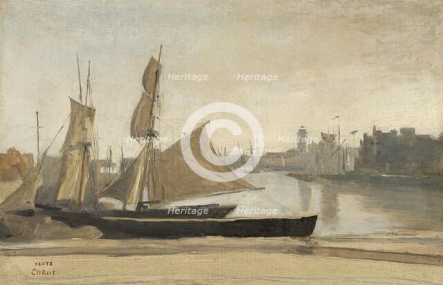 Dunkerque, Fishing Boats Tied To The Wharf, c1830. Creator: Jean-Baptiste-Camille Corot.
