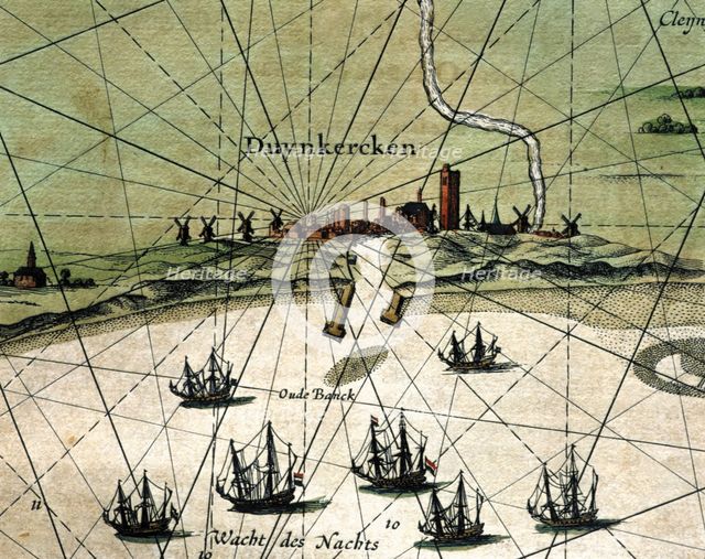 Dunkirk, colored engraving from the book 'Le Theatre du monde' or 'Nouvel Atlas', 1645, created, …
