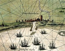 Dunkirk, colored engraving from the book Le Theatre du monde or Nouvel Atlas 1645, created, …