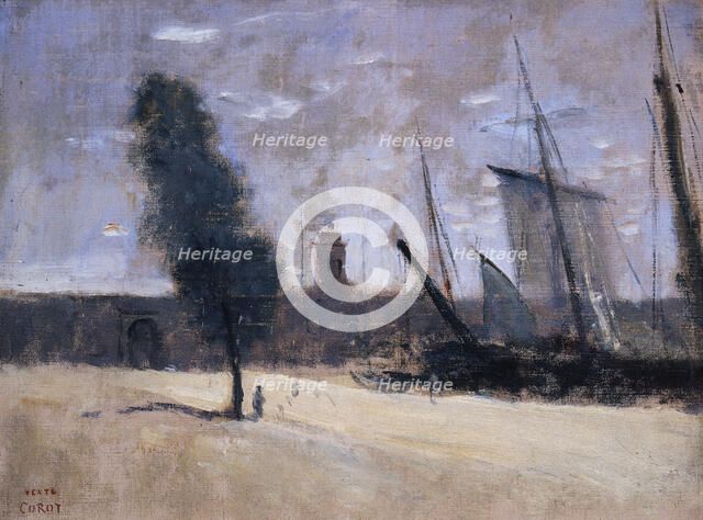 Dunkirk, Ramparts and Entrance to the Harbour. Artist: Corot, Jean-Baptiste Camille (1796-1875)