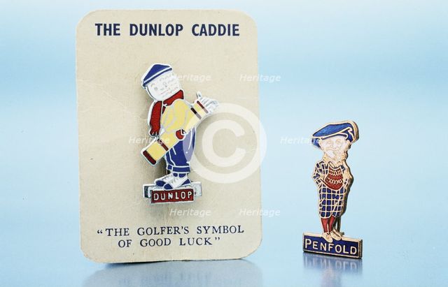 Dunlop 'caddie' brooch and Penfold pin, British, 1920s. Creator: Unknown.