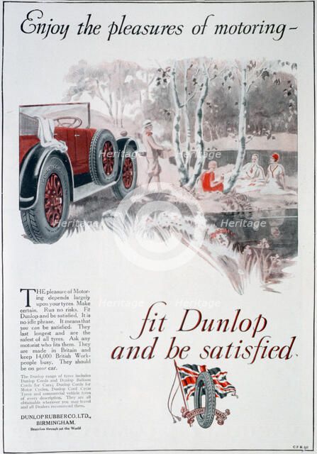 Dunlop tyres advert, 1925. Artist: Unknown