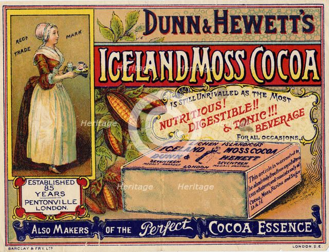 Dunn & Hewett's Iceland Moss Cocoa, 19th century. Artist: Unknown