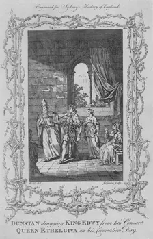 Dunstan dragging King Edwy from his Consort Queen Ethelgiva on his Coronation Day 1773. Creator: Charles Grignion