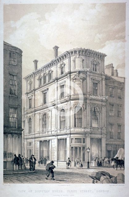 Dunstan House, on the corner of Fleet Street and Whitefriars Street, City of London, c1842.          Artist: G Moore