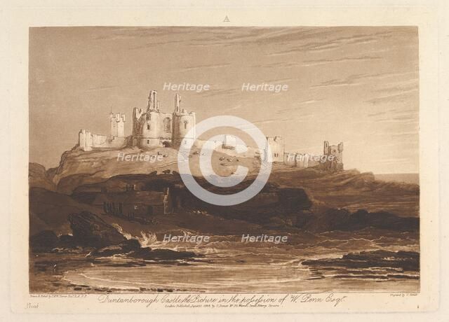 Dunstanborough Castle (Liber Studiorum, part III, plate 14), June 10, 1808. Creator: JMW Turner.
