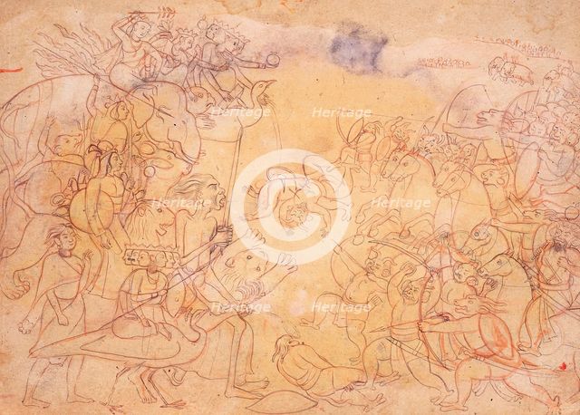 Durga and Gods Against the Demon Army, Folio from a Durga Sapta Sati, c1760. Creator: Unknown.