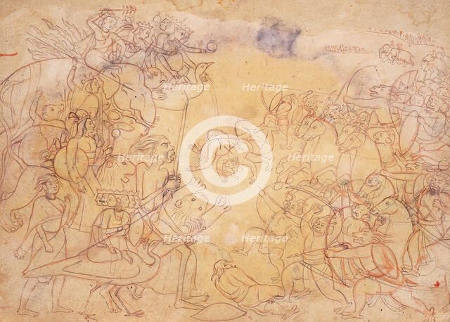 Durga and Gods Against the Demon Army, Folio from a Durga Sapta Sati, c1760. Creator: Unknown.