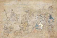 Durga and Kali Approach the Gathered Armies of Chanda and Munda..., ca. 1780. Creator: Unknown