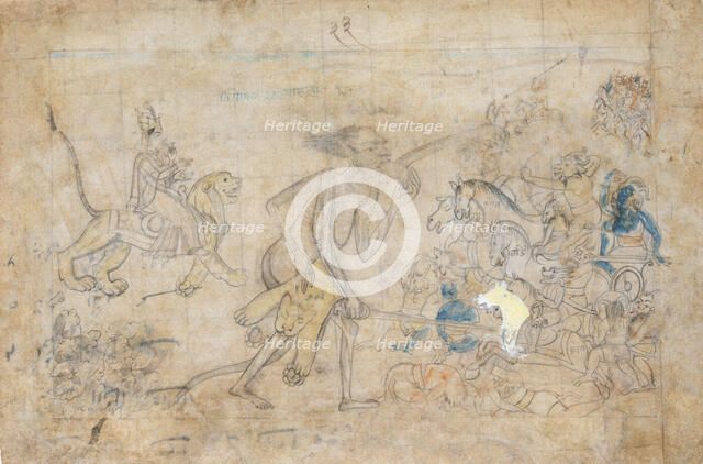 Durga and Kali Approach the Gathered Armies of Chanda and Munda..., ca. 1780. Creator: Unknown.
