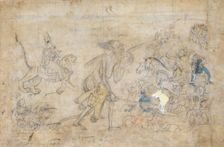 Durga and Kali Approach the Gathered Armies of Chanda and Munda..., ca. 1780. Creator: Unknown