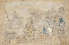 Durga and Kali Approach the Gathered Armies of Chanda and Munda..., ca. 1780. Creator: Unknown