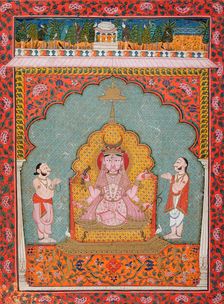 Durga Being Worshipped by Two Devotees (image 1 of 3), c1850. Creator: Unknown